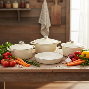 Set di Pentole in Ghisa Smaltata Moderno e Resistente da 7 Pezzi, Casseruola, Pentola Olandese, Base Multistrato, Padella Antiaderente, Pentola per Stufati - Product Image 5