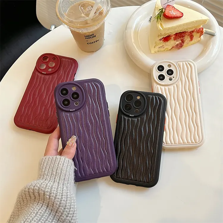 Fashion ripple luxury leather mobile phone case for iPhone 14 promax Apple 13 phone case 1 Men's and women's 12/plus soft case