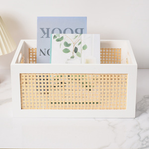 Rectangular Bamboo Woven Wooden Storage Basket With Handles For Desk Organization - Product Image 2