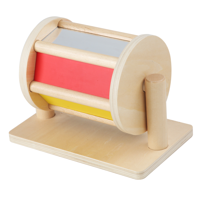 Рождественская игрушка для малышей, Интеллектуальные развивающие игрушки, деревянный текстильный барабан, вращающийся Радужный барабан с зеркалом и колокольчиком