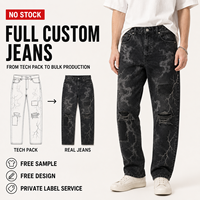 Jeans personnalisés déchirés avec imprimé graphique éclair, patchwork et effet usé pour un style urbain et un usage quotidien