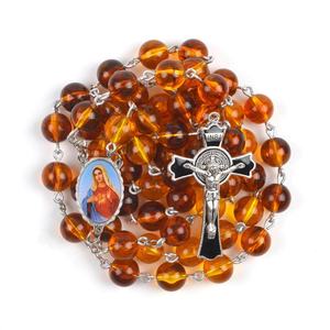 16 millimetri Perle Acrilico Ambra Traversa Della Lega Cattolicesimo Muro Religiosa Rosario - Product Image 2