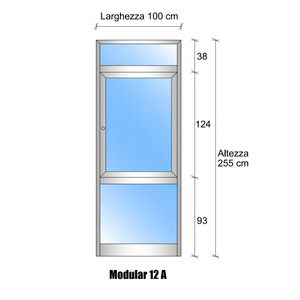 Parete Divisoria Modulare Iniziale/Finale in Vetro Trasparente con Finestra in Alluminio Leggero e Bachelite - H2550xL1000 mm - Colore per Sala da Pranzo e Palestra - Product Image 1
