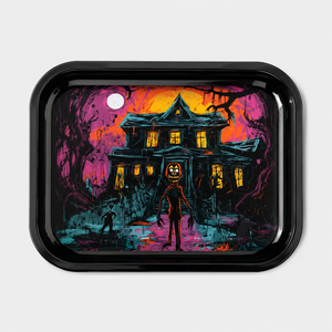 Bandeja Metálica Decorativa para Fumar Hierbas con Estampado de Halloween: Casa Encantada, Calabaza, Zombi y Luna Llena, con Pincel de <span class=keywords><strong>Pintura</strong></span> Gruesa - Product Image 2