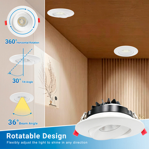 Plafonnier encastré rond COB LED anti-éblouissement de 4 pouces, en aluminium moulé sous pression, 2700K-5000K, 12W, éclairage intérieur - Product Image 1