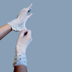Gants en dentelle Écran tactile Semi-transparent <span class=keywords><strong>Blanc</strong></span> Élastique Mariée Perle Gants résille - Product Image 3