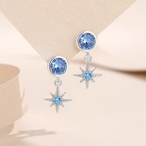 Pendientes colgantes de plata de ley S925 con circonita azul brillante y estrella de ocho puntas para mujer, joyería fina celestial de moda. - Product Image 6