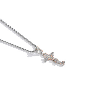 Thorn Cross Pendant 24 Inch Twisted Chain Round Brilliant Cut Diamond Unisex Necklace Everyday Wear - Product Image 2