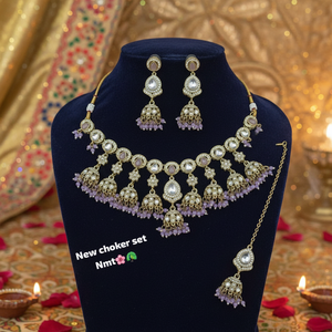 Luxury Indian Bridal Jewelry <b>Set</b> Gold Plated Zircon High Quality Pearls Ethnic Choker Necklace Heavy Earrings Party Engagement - Product Image 3
