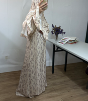 Abaya de prière modeste R-873 Dubaï, élégante, respirante, en mousseline, longueur cheville, manches longues, coupe ample, motif floral, Ramadan Aïd