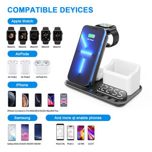 Station de charge sans fil 3 en 1 avec réveil, charge rapide 15W, OEM ODM, pour iPhone 13, Watch, <span class=keywords><strong>chargeur</strong></span> magique - Product Image 5