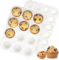 MUYULINS Factory Moule à muffins en silicone 12 cavités, qualité platine LFGB, antiadhésif, sans BPA, flexible, compatible four, facile à nettoyer, pour gâteaux