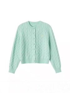 Blue Cable Knit <b>Cardigan</b> <b>Sweater</b> Round Neck Long Sleeve Button Front Women Knitwear for Autumn - Product Image 6