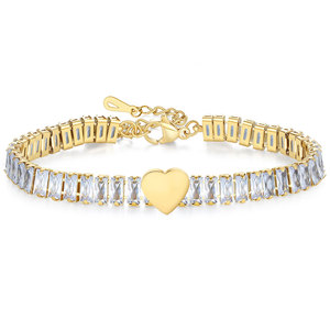 Pulsera con incrustaciones de circonita en forma de corazón, chapada en oro, aleación de zinc, engaste de canal, regalo de joyería para mujer - Product Image 1