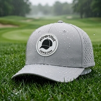 Casquettes de golf OEM en gros avec logo personnalisé, casquette de sport imperméable en polyester à 5 panneaux, casquette de baseball perforée découpée au laser avec cordon