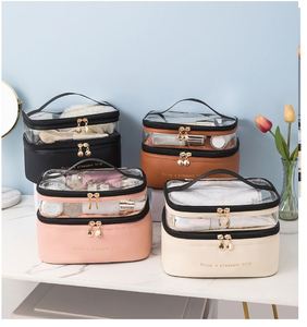 Large Capacity Double Layer PVC PU Zipper <b>Makeup</b> <b>Bag</b> Multifunction <b>Transparent</b> Toiletry Cosmetic Storage <b>Bag</b> - Product Image 3