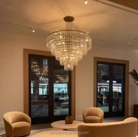 Lustre moderne de luxe à plusieurs niveaux, rond, en cristal, avec cadre en métal doré, grand luminaire suspendu en cristal pour villa, salon, hall d'hôtel