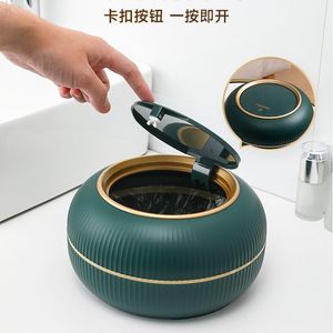 Round Desktop Mini Trash Can With Lid 4L Below <b>Plastic</b> Storage <b>Bucket</b> For Car And Home Use - Product Image 1