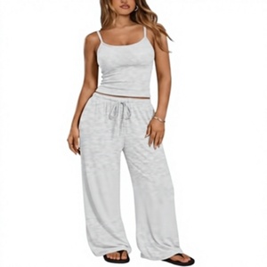 Best Quality Women’s Casual Sleeveless <b>Wide</b> <b>Leg</b> <b>Jumpsuit</b> Ribbed Stretch Long Pants <b>Pockets</b> Summer Yoga Lounge Sportswear - Product Image 1