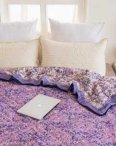 Hand Block Printed Purple Cotton <b>Quilt</b> Reversible Jaipuri Razai King Size Comforter Indian <b>Bedding</b> - Product Image 3