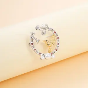 HAIKE Original 925 Sterling Silver Gold Plated Zircon Fashion Light Luxury Shell Beads Colorful Round Versatile Brooch