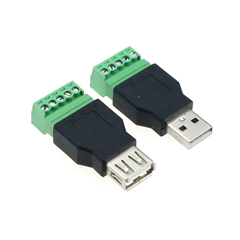 USB 2.0 Type A Male/Female to 5 Pin Screw Connector USB Jack with Shield USB2.0 to Screw Terminal Block Plug