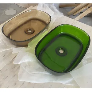Renkli temizle reçine taş el lavabo banyo sanat sayaç üst şeffaf reçine havzaları oval lavabo göl mavi kristal reçine