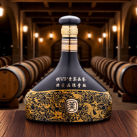 Bouteille de liqueur en verre noir antique de style chinois de 500 ml avec bouchon couronne, options de gravure et de décalcomanie pour Tequila et Brandy