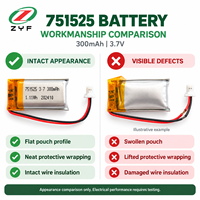 Batterie Li-Polymère OEM ODM 751525 300mAh 3.7V avec PCM pour Appareil de Beauté Portable, Soins de la Peau et Appareil de Massage Facial