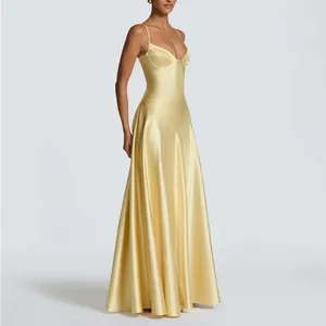 Elegante Abito Lungo Monocolore Stile Francese per Donna Collezione Estiva Disponibile in Giallo e Viola Taglie <span class=keywords><strong>S</strong></span> all'Ingrosso - Product Image 3