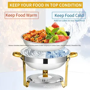 Набор для подогрева пищи из нержавеющей стали с золотым покрытием, круглый, с термоизоляцией, для фуршета, для трансграничной торговли - Product Image 3