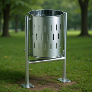 Cestino per Rifiuti Circolare in Acciaio Inox da 60 L con Design Perforato per Uso Interno - Product Image 3