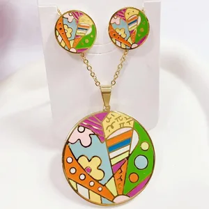 SC Gold Plated Kids Jewelry Sets Waterproof Stainless Steel Cute Cartoon Kitty Cat Earrings Necklace Set For Girls