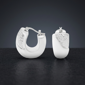 Trendy Partial Brushed 925 Sterling <b>Silver</b> U-Shape <b>Hoop</b> Earrings [7.5mm Diameter] - Product Image 3