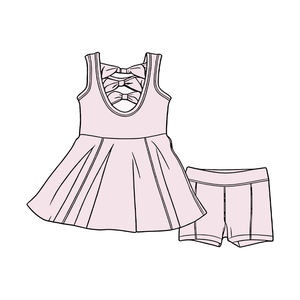 GSSO3457 CUSTOM Conjunto de Ropa para Niña Pequeña, Color Rosa Claro, Estampado Sólido, Venta al por Mayor, Conjunto sin Mangas para Niña - Product Image 1