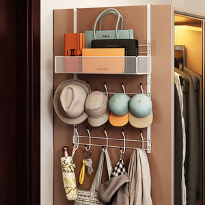 Perchero de pared para bebés, armario lateral con sombrero, dispositivos de almacenamiento, gancho para bolsa, no requiere agujeros de perforación, estante de almacenamiento - Product Image 1