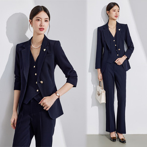 Women's Suit Set Polyester Three Quarter Sleeve Anti-Wrinkle Office Lady Autumn Formal Business Wear Vest Two Piece Set - Product Image 3