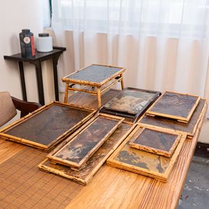 Anji Meilu Bamboo Stone Tea Tray Natural Handmade Wabi Sabi Home Decoration Craft - Product Image 1