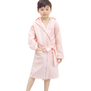 Wholesale Luxury <strong>Waffle</strong> Cotton Bathrobe Hooded <strong>Robes</strong> For <strong>Kids</strong> Soft Breathable Thermal Custom Logo Home Wear - Product Image 1
