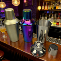 Ensemble de barman en acier inoxydable, 3 pièces, accessoires de bar, shaker à martini de 20 oz, doseur, passoire, ensemble d'outils de bar
