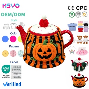 MSYO Halloween-Geschenk Filz-Teewärmer, Schwarze Katze Kürbis Teekannenwärmer mit Pompon, Gemütliche Abdeckung für Teekannen - Product Image 1