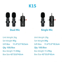 Microphone cravate sans fil 2,4 GHz K15 trois-en-un omnidirectionnel avec batterie intégrée pour diffusion en direct sur téléphone portable et caméra extérieure