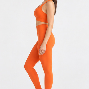 Conjunto de yoga y gimnasio de 2 piezas, 100% poliéster/algodón transpirable, cintura alta, control de abdomen, cintura elástica, hecho a medida, de alta calidad, para mujer. - Product Image 4