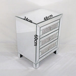 Luxury Modern Solid Wood Eco-Friendly Silver Bedside Table 3 Drawers Diamond-Patterned <strong>Mirrored</strong> Design for Bedrooms Hotel - Product Image 5