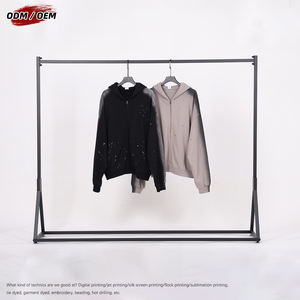 Sweat à capuche numérique d'hiver 100% coton, 430g, avec fermeture éclair YKK, style urbain, effet graffiti peint au pistolet, vintage et vieilli, zippé - Product Image 5