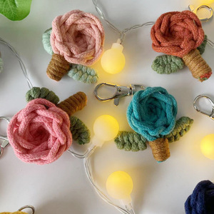 Wholesale Cute Handmade 3D Mini Crochet Rose Flower <b>Doll</b> Keychain Yarn Knitted Amigurumi Bag Charm Toy Pendant <b>Doll</b> Key Chain - Product Image 2