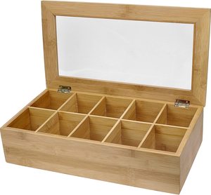 대나무 저장 상자 고급 대나무 티백 저장 상자 10 구획 캐비닛 테이블 탑 식품 캐비닛 - Product Image 1