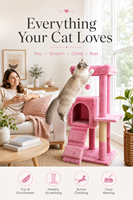 Arbre à chat multi-niveaux écologique en peluche avec poteaux à gratter en sisal, structure d'escalade en velours doux pour salon, emballage carton