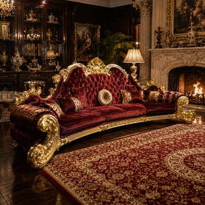 Juego de Sofás de Tela Roja Real Dorada de Michael Jackson, Muebles de Sala de Estar, Madera Clásica de Lujo - Product Image 5