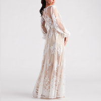 Personnaliser les robes longues de mode de vacances femmes Maxi décontracté dames col en V A-ligne à manches longues maille florale élégant robes décontractées